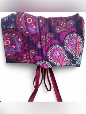 Custom Reversible Women's Boho Mandala Lace-Up Corset Top Purple Pink Size XS/S
